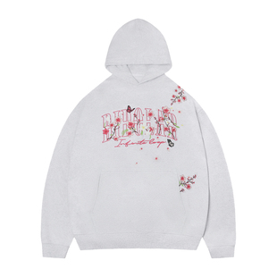 BIPOLAR樱花刺绣连帽卫衣男女款重磅休闲风春秋新款上衣外套帽衫