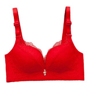 大红色无钢圈内衣女小胸罩中厚款聚拢性感调整文胸上托收副乳奶罩