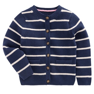 代购 MiniBoden儿童毛衣 26春秋女童蓝米条纹纯棉针织开衫 2-10岁
