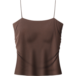 莫代尔吊带女士夏季带胸垫细肩带一字领美背罩杯一体外穿内搭背心