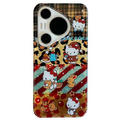 拓岚 适用华为pura70pro+新款手机壳双层Pura80pro秋冬复古高级感拼接豹纹kitty猫mate70女60pro挂绳硅胶防摔
