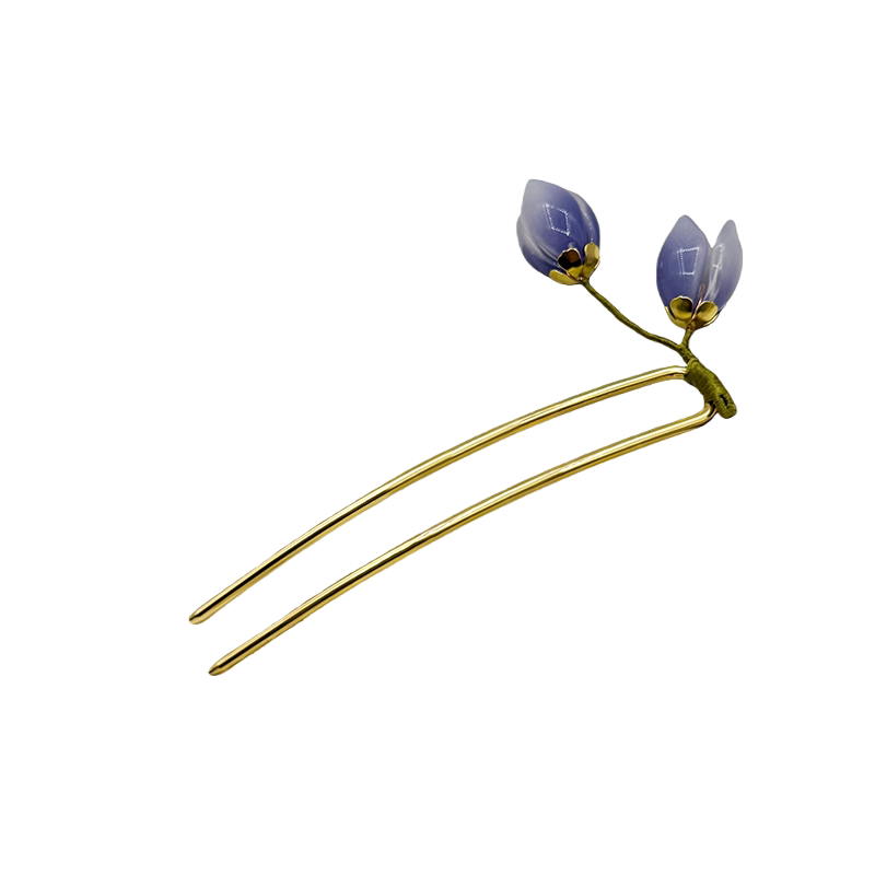 古风郁金香花朵长款u型发簪