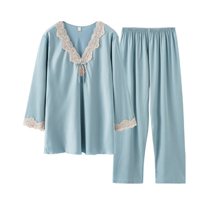 冰丝睡衣女春秋长袖薄款性感大码套装仿真丝少女士春夏季家居服