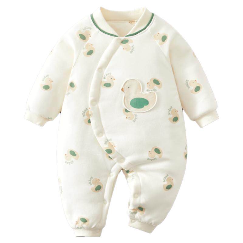 婴儿秋冬衣服纯棉夹棉加厚贴身外出棉服爬行服保暖冬季宝宝连体衣