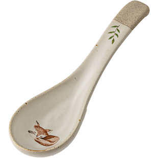 巷子尾〖好看的粗陶勺子〗复古陶瓷调羹精致创意甜品勺短柄小汤勺