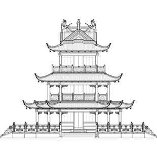 望江阁建筑施工图CAD电子版 中式仿古斗拱三重檐歇山顶混凝土结构