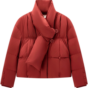 爱居兔氛围感羽绒服女2025年冬季新款红色显白时尚短款面包服