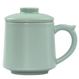 天青汝窑茶杯泡茶杯办公室个人专用茶水分离过滤杯马克杯陶瓷水杯