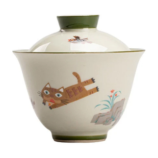 卢清德设计师 可爱创意喵星人家用泡茶盖碗陶瓷功夫茶具套装茶杯