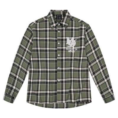 MEDM新款绿格子珍珠宽松衬衫