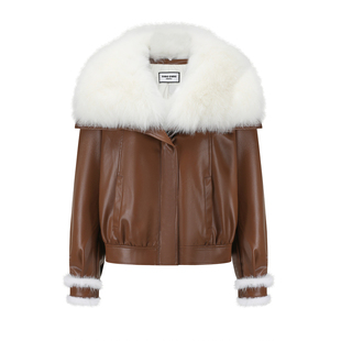 SHRO ENRO2025秋季新款高品质鹅绒大翻领毛领拼接羽绒派克服外套