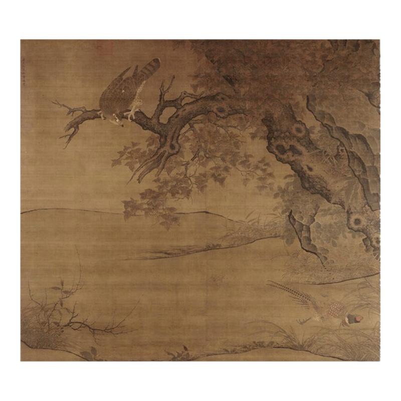 南宋 李迪 枫鹰稚鸡图书画写生动物国画真迹绢布喷绘仿古复制品