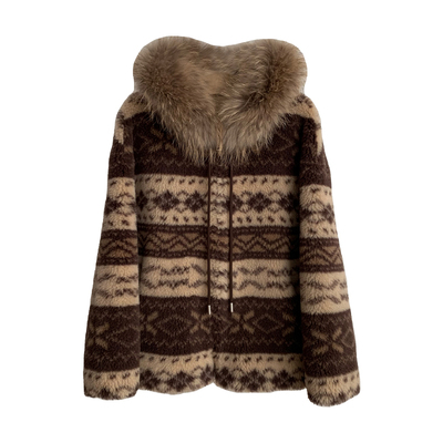 冬季费尔岛真貉子毛领皮毛一体外