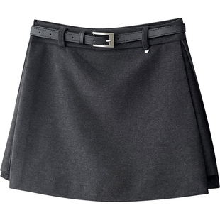 日韩系开叉假两件毛呢料西装短裤裙女秋冬防走光洋气a字半身裙子