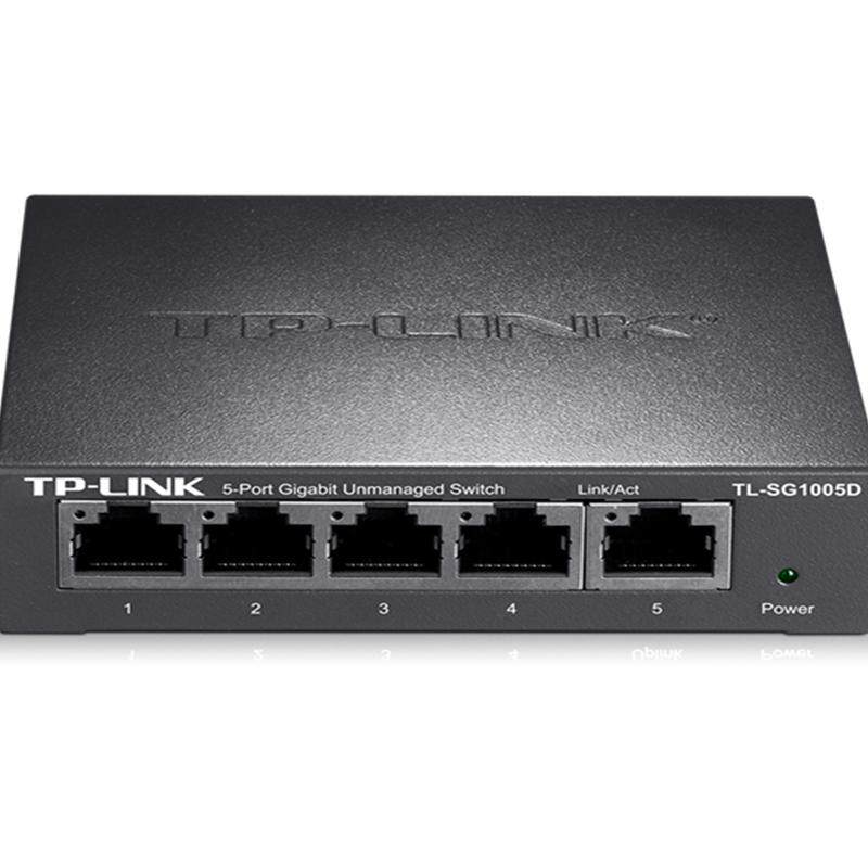 普联TP-LINK TL-SG1005D全千兆5口交换机快速以太网钢壳1000M网络监控接口家用弱电箱分线分流器即插插用