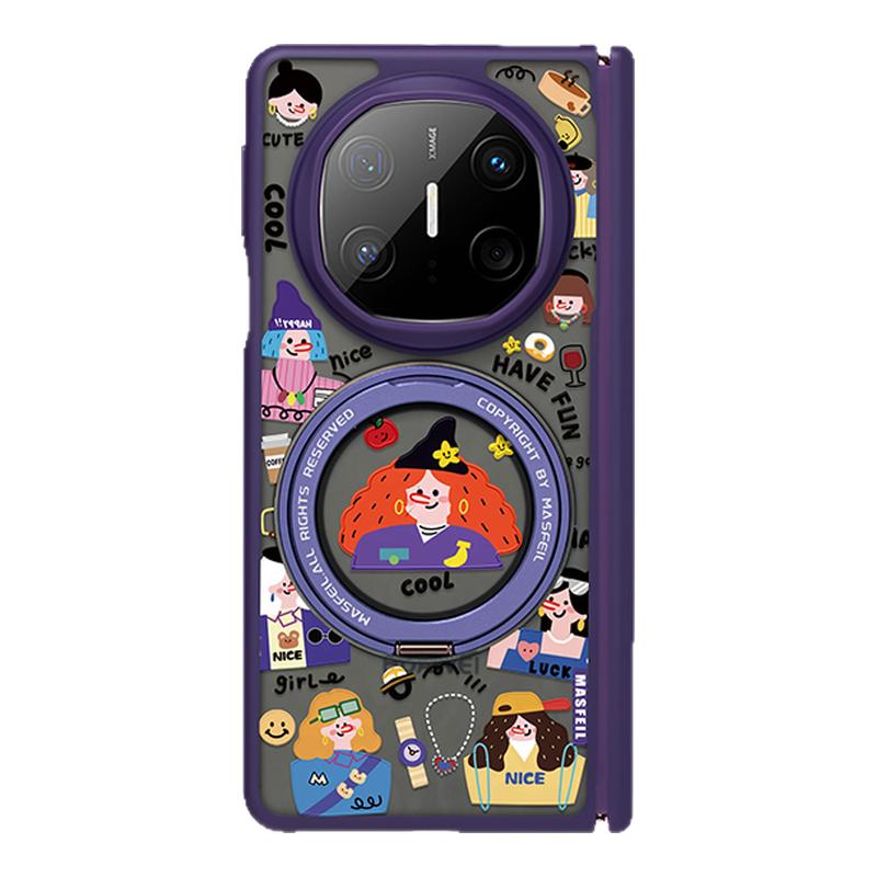 ANGYING × 欢乐涂鸦女孩适用于华为matex6手机壳折叠屏新款matex7典藏版保护套x3带磁吸支架X5超薄网红高级