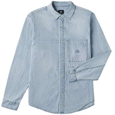 Lee商场同款25秋冬新品舒适版翻领小三角Logo浅蓝男长袖牛仔衬衫