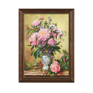 美式入户玄关装饰画欧式复古餐厅饭厅仿油画客厅花卉挂画走廊壁画