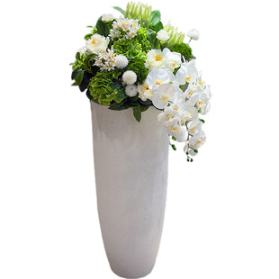 wo+落地大盆景观花仿真帝王花绣球白绿色系花艺酒店大堂餐厅摆放