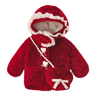 英国NEXT SKK女童拜年服毛毛外套冬季加厚周岁女宝宝上衣新年衣服