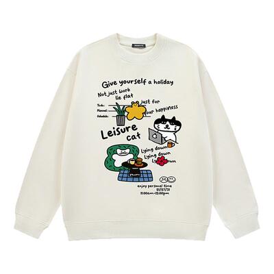 i.t GROUNDZERO国潮牌2025秋款深杏色猫印花GZO棉卫衣长袖上衣