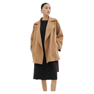 沙涓sandriver水波纹羊绒呢短款女大衣显瘦矮个子显高女士宽松