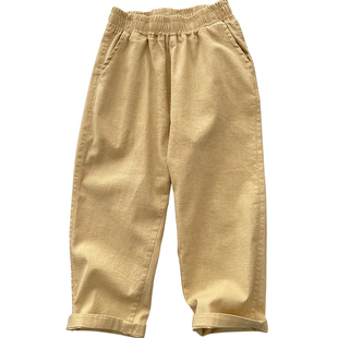 男童棉麻九分裤中大童纯色休闲长裤儿童松紧腰薄裤子空调裤防蚊裤