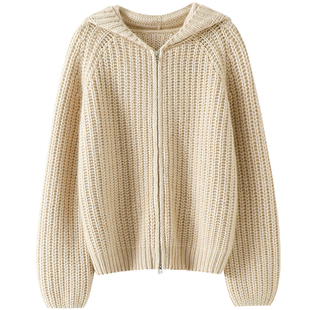 实名表扬的款!加厚100%纯山羊绒拉链开衫女连帽毛衣宽松外套秋冬