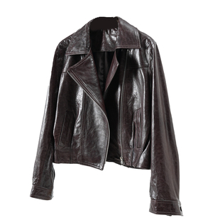 欧洲站高端油蜡羊皮真皮皮衣女短款2026春秋新款小个子皮夹克外套