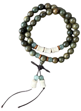 天然绿檀木手串双圈叠戴长款手持