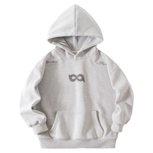 大男孩加绒连帽卫衣2025冬装新款儿童加厚保暖帽衫上衣休闲灰黑色