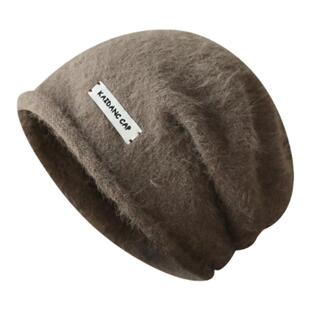 冬天毛绒针织冷帽女生白色温柔保暖兔毛堆堆帽高品质卷边套头帽子