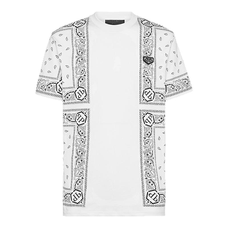 PHILIPP PLEIN 男士佩斯利纹圆领短袖T恤夏季宽松上衣