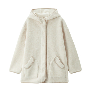 佐丹奴绒感夹克女秋冬新款泰迪绒宽松中长款连帽休闲外套05375871