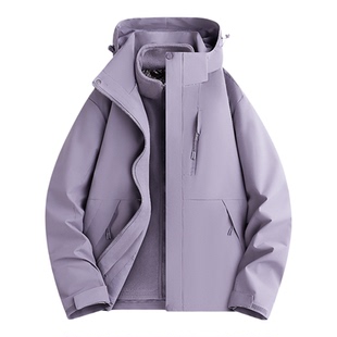 骆驼骑师妈妈装冲锋衣女宽松衣服户外连帽夹克透气中老年外套春秋