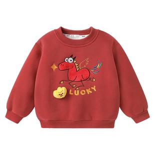 男童新年款加绒加厚卫衣冬装新款宝宝小童加厚保暖上衣冬季童装潮