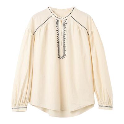 西町村屋文艺绣花宽松长袖衬衫女