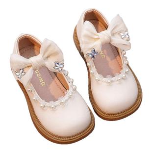 真皮女童鞋2026新款春秋款儿童小皮鞋软底小珍珠公主鞋简约单鞋