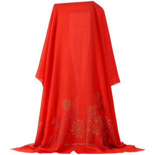 冬季pashmina羊绒围巾金色烫钻石榴花红色婚礼妈妈敬酒服装饰披肩