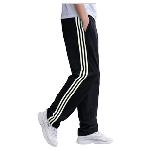 春秋新款宽松运动裤长裤卫裤男士直筒大码三条杠男款篮球休闲裤