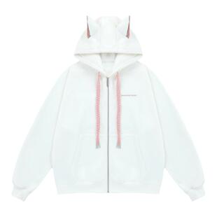 BJHG不计后果杜宾犬加绒连帽卫衣外套男款春季复古潮牌情侣夹克女