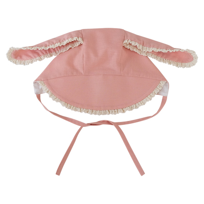 婴儿遮阳帽春夏季薄款亚麻可爱花边兔耳朵大檐防晒儿童女宝宝帽子