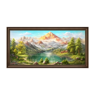 聚宝盆山水画背有靠山客厅装饰画美式沙发背景墙制饰画高级感油画