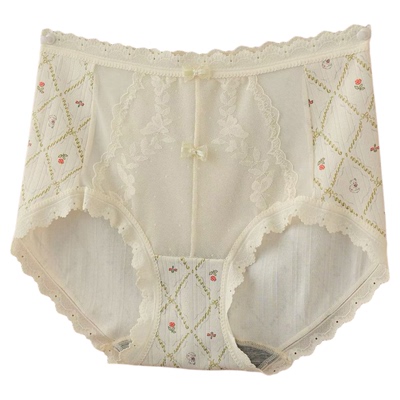 伊内裤女新款10A石墨烯抑菌无痕高腰收腹包臀碎花蕾丝大码平角裤