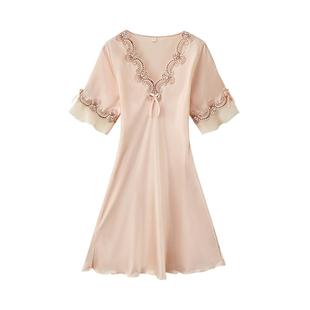 冰丝睡衣女夏季2025年新款带胸垫睡裙薄款宽松大码短袖夏天家居服