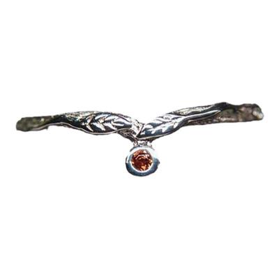 女士天然石榴石宝石镶嵌戒指叶子