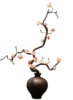 中式仿真梅花假花树禅意绢花客厅插花饰落地大枝腊梅花艺花瓶摆设