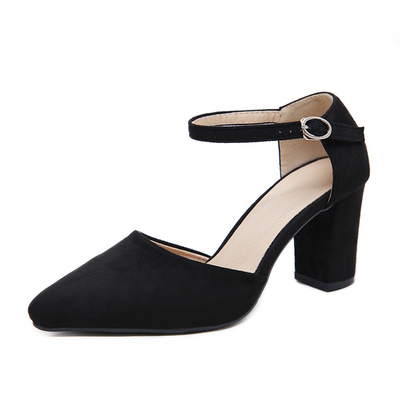 小清新粗跟中空单鞋韩版一字扣带