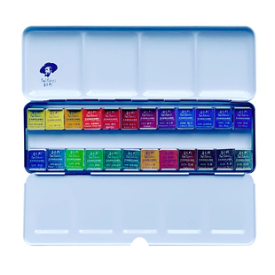 鲁本斯固体水彩颜料套装初学者水彩入门套装24色固体水彩磷光珠光宝石系列铁盒12色便携式块状水彩画颜料48色