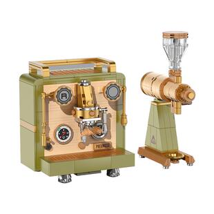 中国积木复古咖啡机磨豆机模型小颗粒场景积木潮玩摆件毕业礼物
